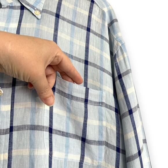Hathaway Platinum 100% Linen Made In Italy Plaid Button Up Long Sleeve Men's XXL - Picture 5 of 10